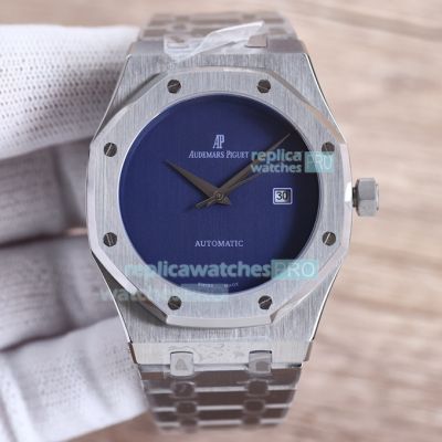 Copy Audemars Piguet Royal Oak watch Deep Blue Dial Silver Bezel Stainless Steel Strap